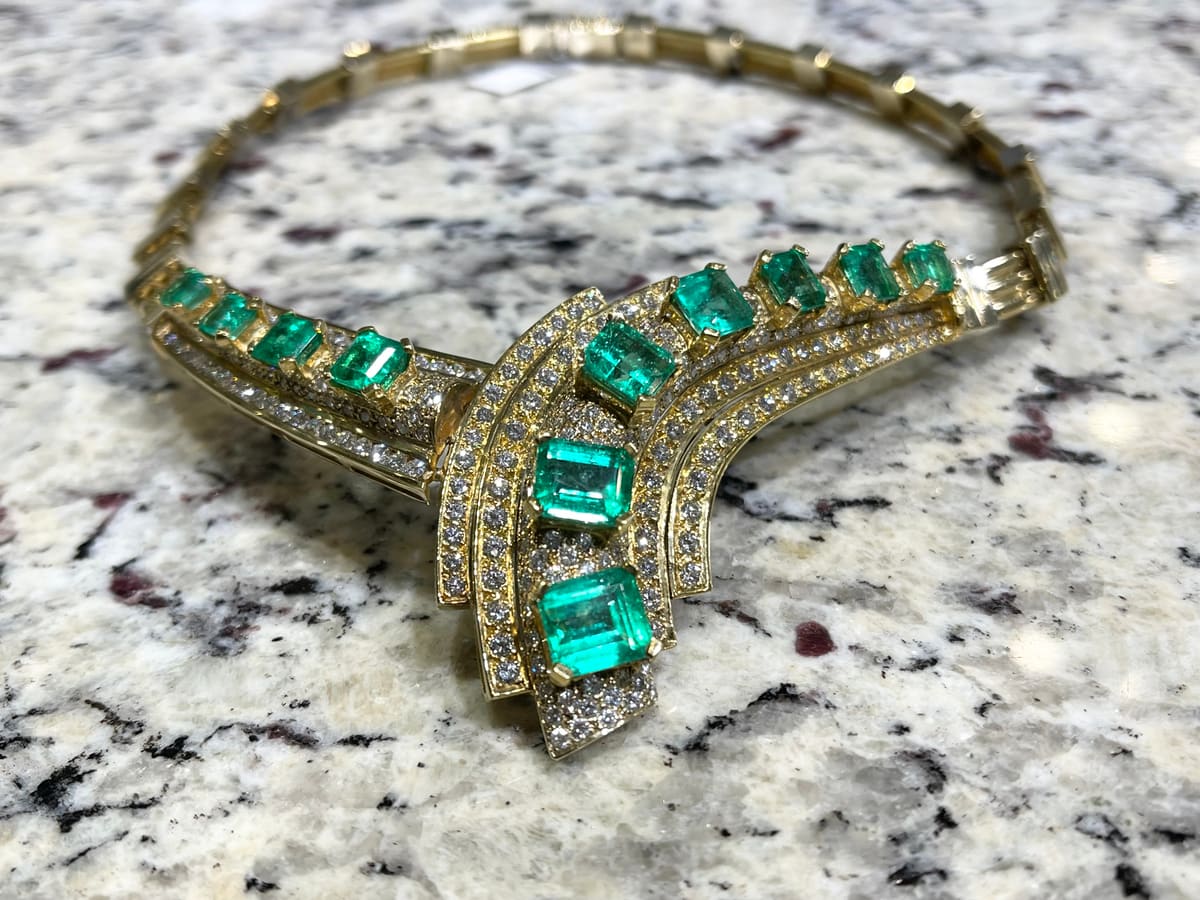 CUSTOM NATURAL EMERALD & DIAMOND NECKLACE