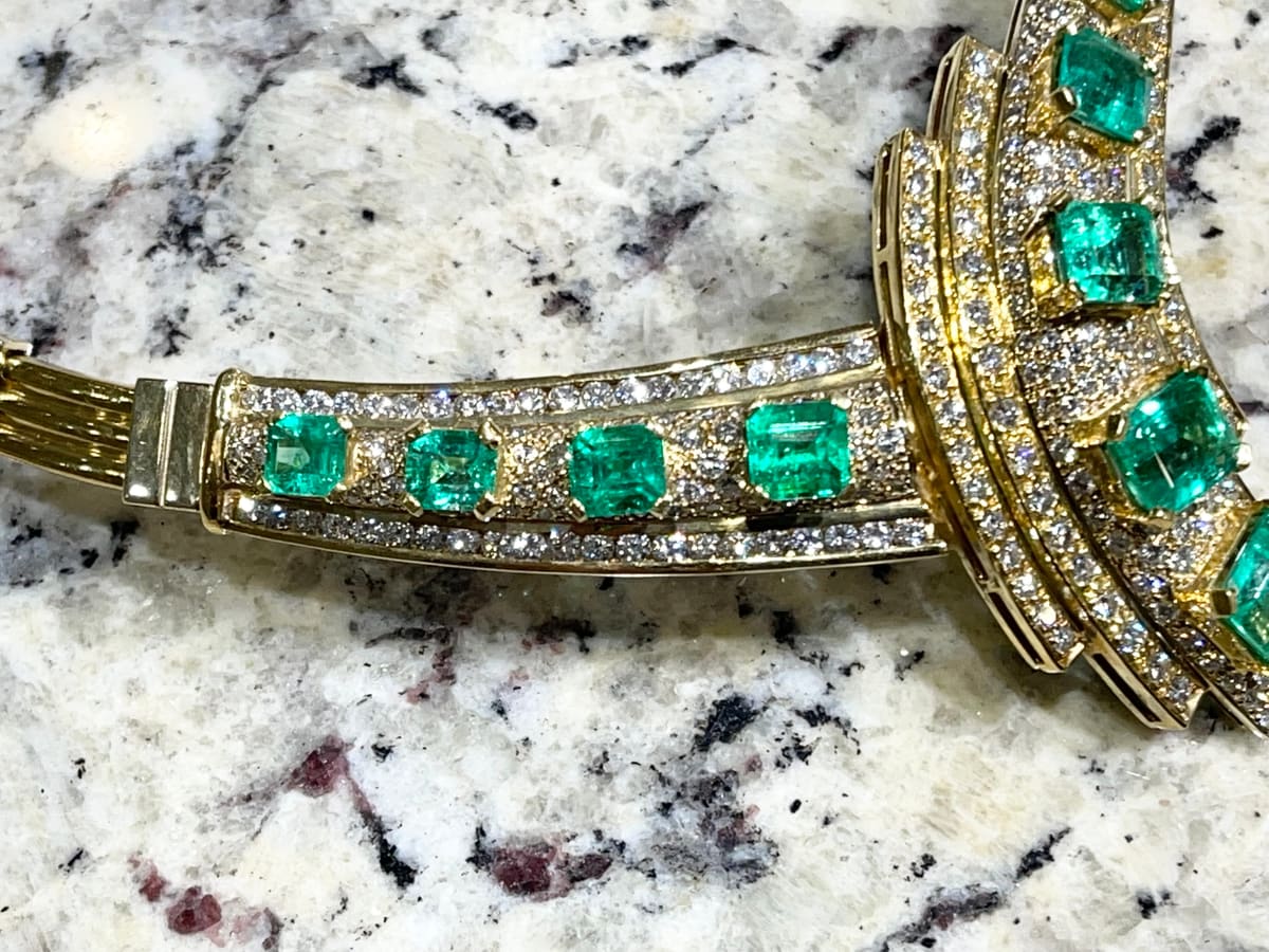 CUSTOM NATURAL EMERALD & DIAMOND NECKLACE, second view