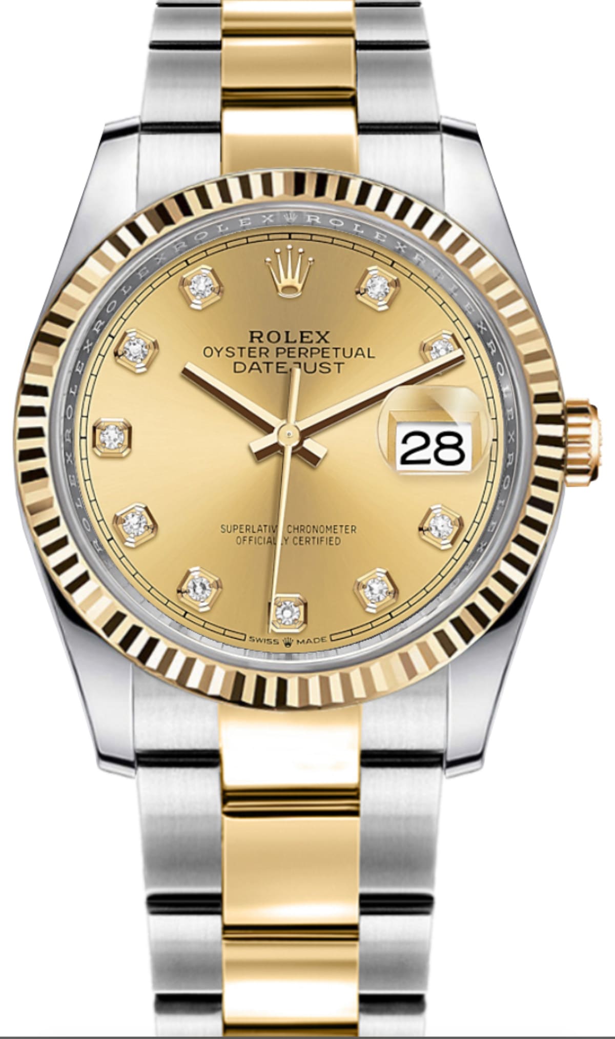 Rolex Datejust 36 Factory Diamond Dial Two-Tone Oyster Bracelet, luxury watch
