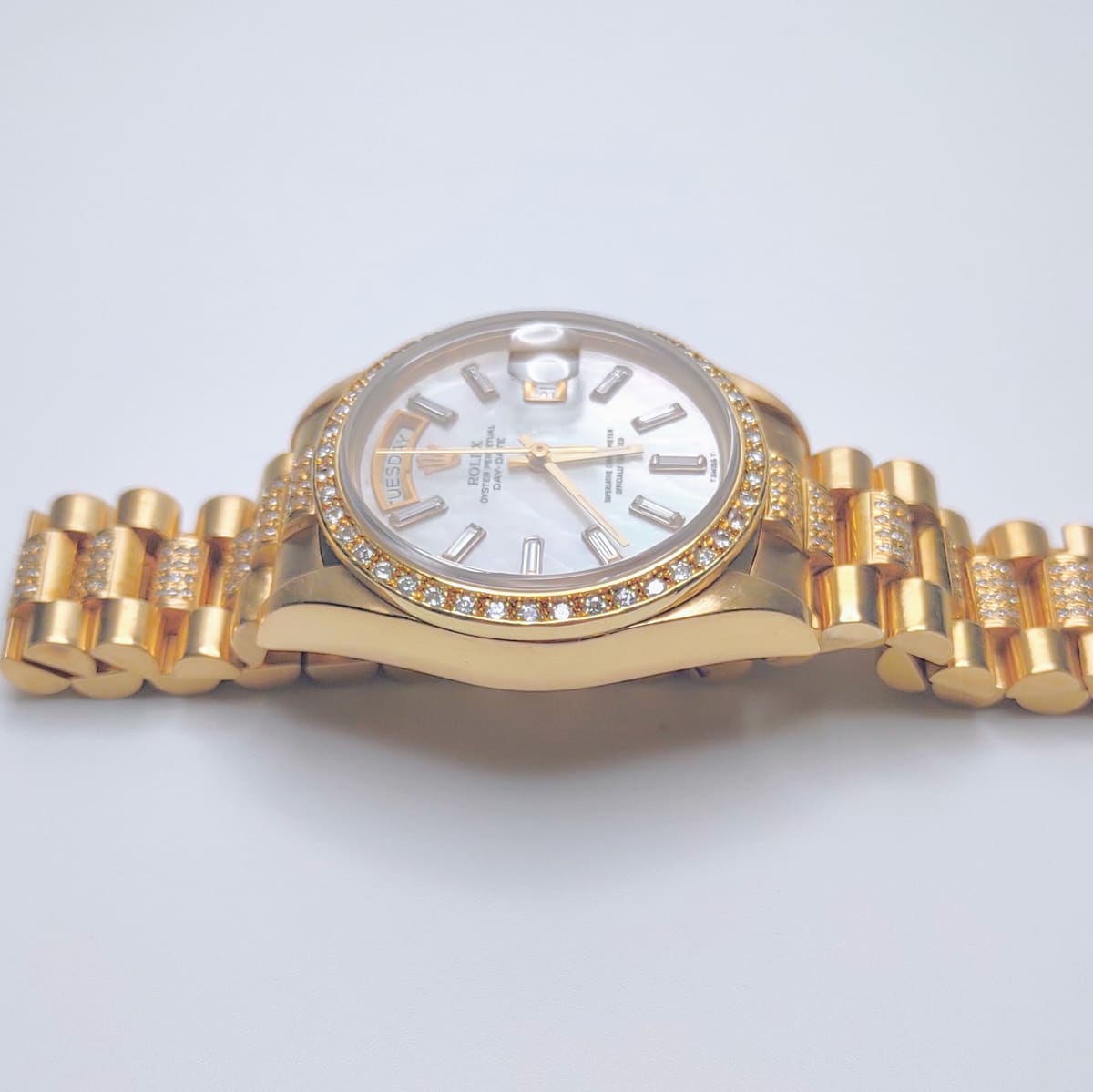Rolex President 36mm Diamond Dial Diamond Bezel Diamond Bracelet 18KT Yellow Gold, luxury watch, second view