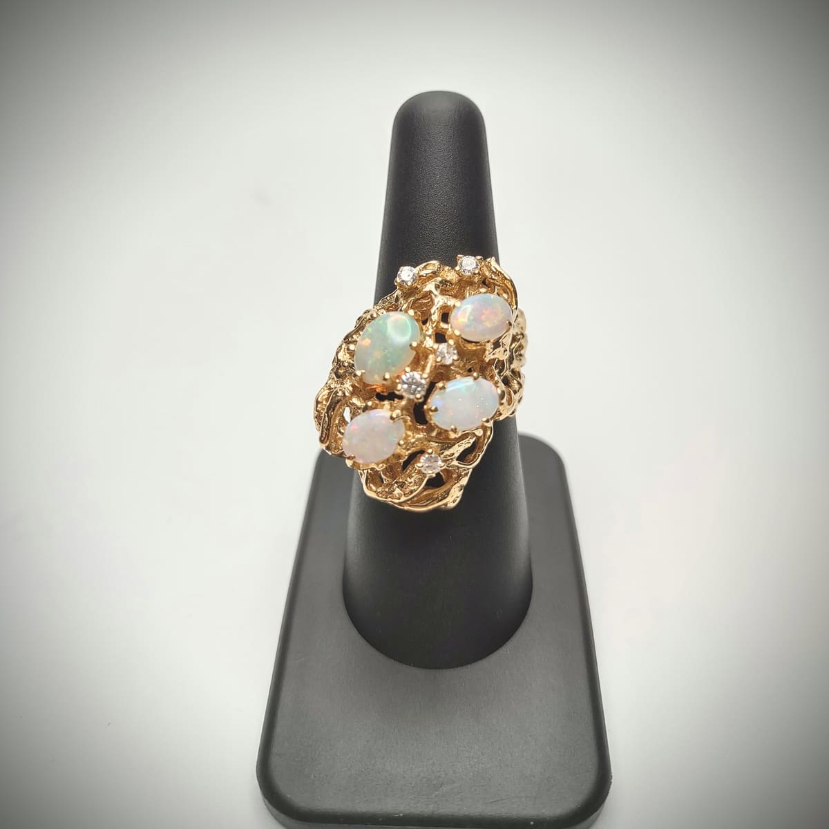 Opal and Diamond Cluster Nugget Ring