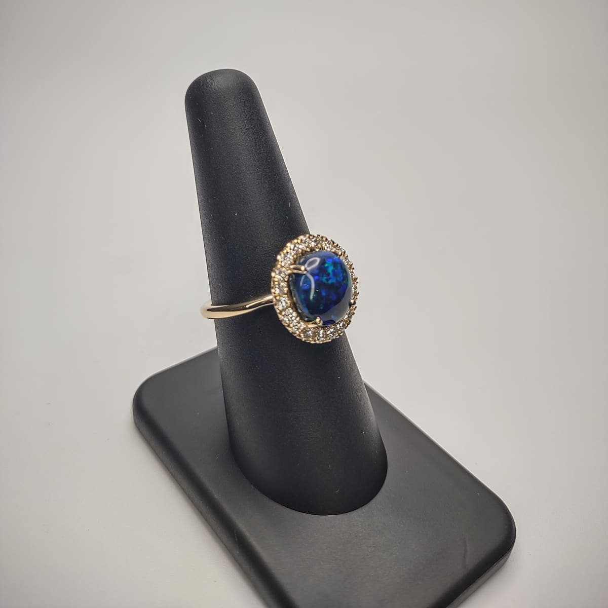 Custom Diamond Halo Australian Opal Ring, engagement ring, second view