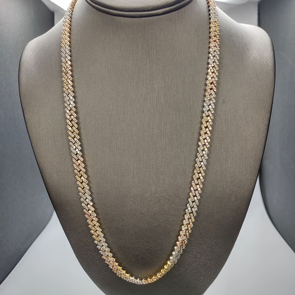 Tri-color Diamond Cuban Link Necklace