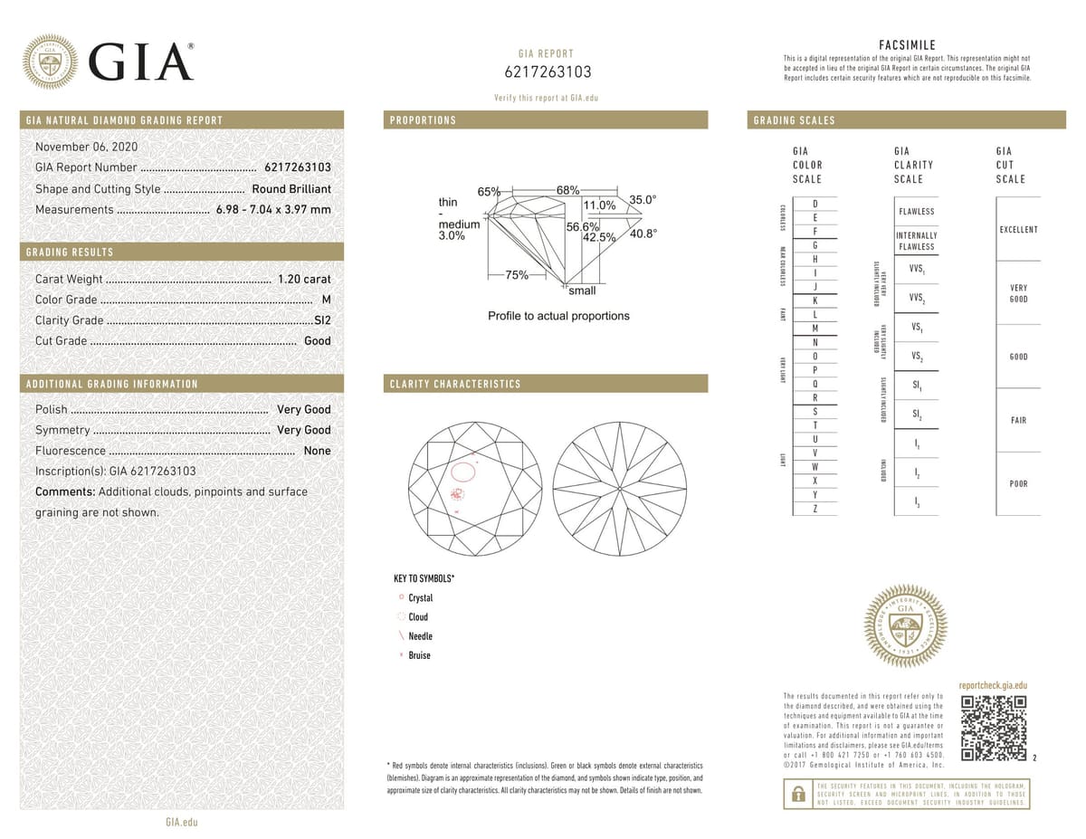 1.20ct Round Brilliant SI2-M, 1.2 carat loose diamond