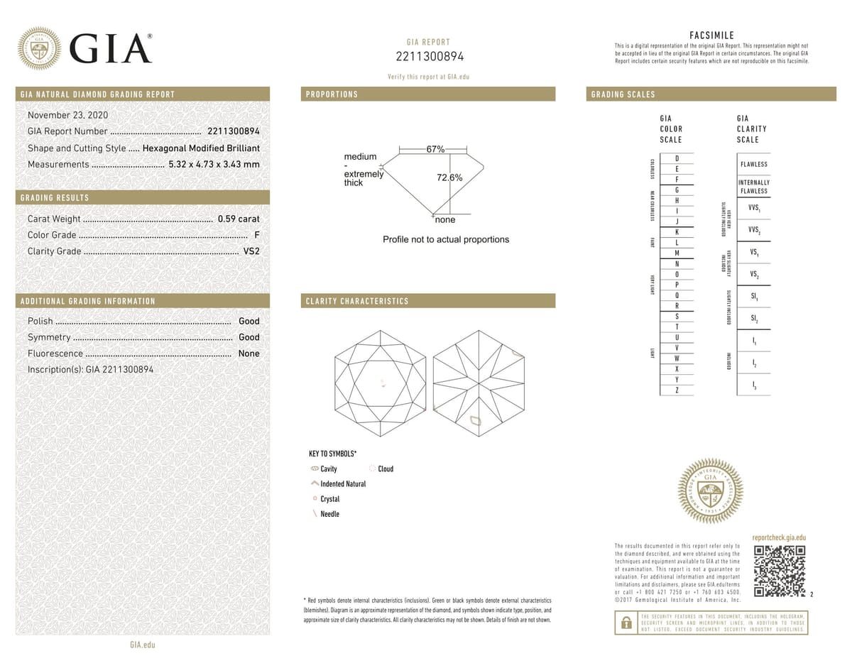 0.59ct Hexagon VS2-F, 0.59 carat loose diamond