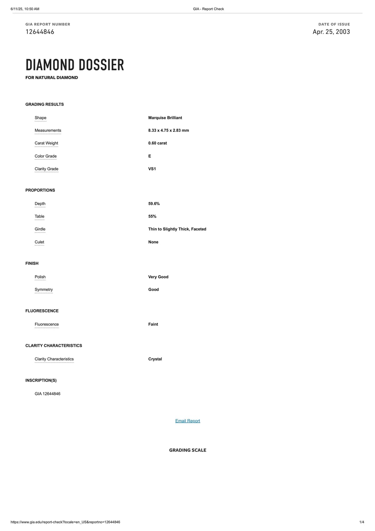 0.60 CT Marquise VS1-E, 0.6 carat loose diamond